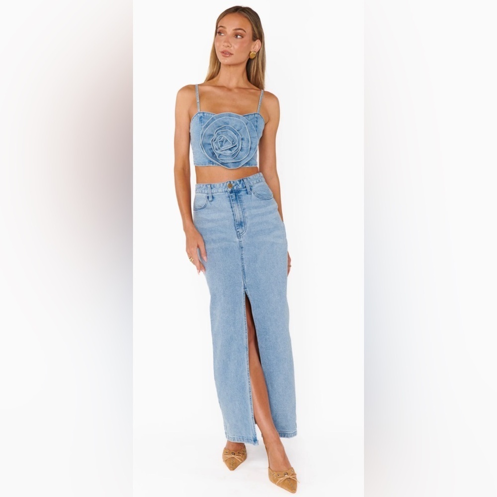 NWT - Show Me Your Mumu McEntire Maxi Skirt in Stone Blue - Size 30